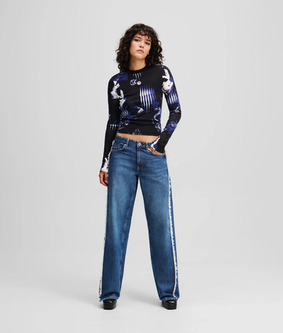 KARL FRINGED MID-RISE RELAXED JEANS