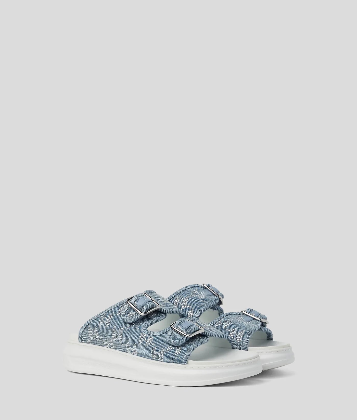 KARL KAPRI DENIM RHINESTONE SANDALS