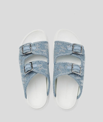 KARL KAPRI DENIM RHINESTONE SANDALS